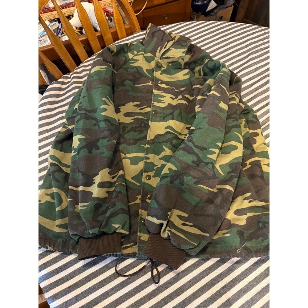 Vintage Best Camo Coaches Jacket Mens XL Woodland Camouflage Fleece Lined USA